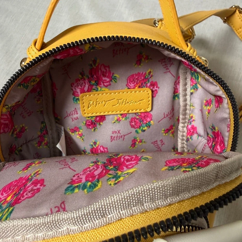 Betsey Johnson Yellow French Bulldog Pineapple Mini Backpack Quilted Tropical